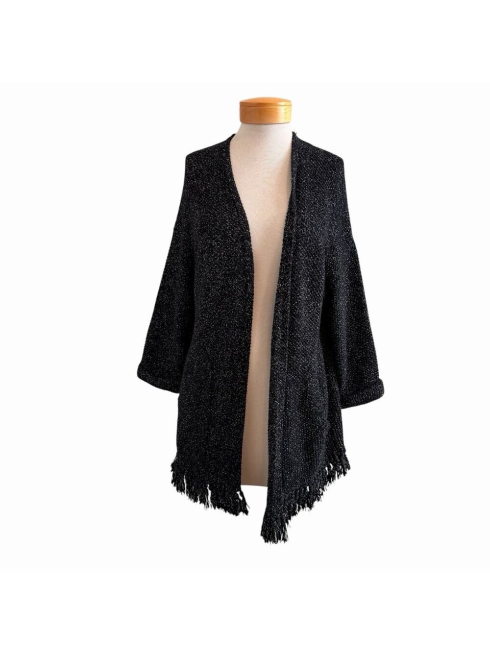 Madewell Memento Fringe Cardigan Marled Knit Draped Open Cotton Dark Gray S